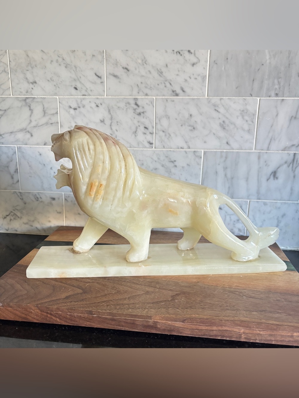 Vintage Large 12” Hand Carved Onyx Lion Sculpture, Statue